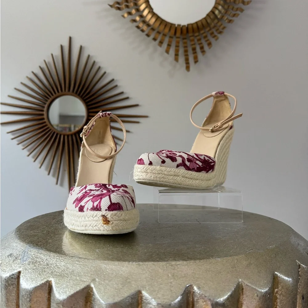 GUCCI - Floral Espadrille Wedge Sandals - Picture 1 of 14